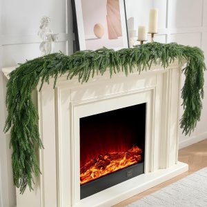 2Pcs 6FT Norfolk Pine Garlands Realistic, Real Touch Winter Xmas Garland, Christmas Decorations Indoor Outdoor, Artificial Holiday