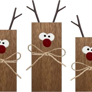 3Pcs Reindeer Table Signs Christmas Decorations Indoor Farmhouse Winter Decor Christmas Vintage Reindeer Blocks for Office Kitchen Home Decor