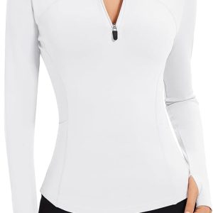 AKEWEI Womens Long Sleeve Workout Tops Quarter Zip Pullover Quick Dry Crop Athletic Slim Fit Yoga Shirts