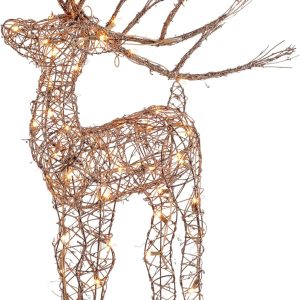 Alpine Corporation 35" Tall Outdoor Rattan Reindeer Lawn Decoration with 50 White LED Lights, Indoor/Outdoor Christmas