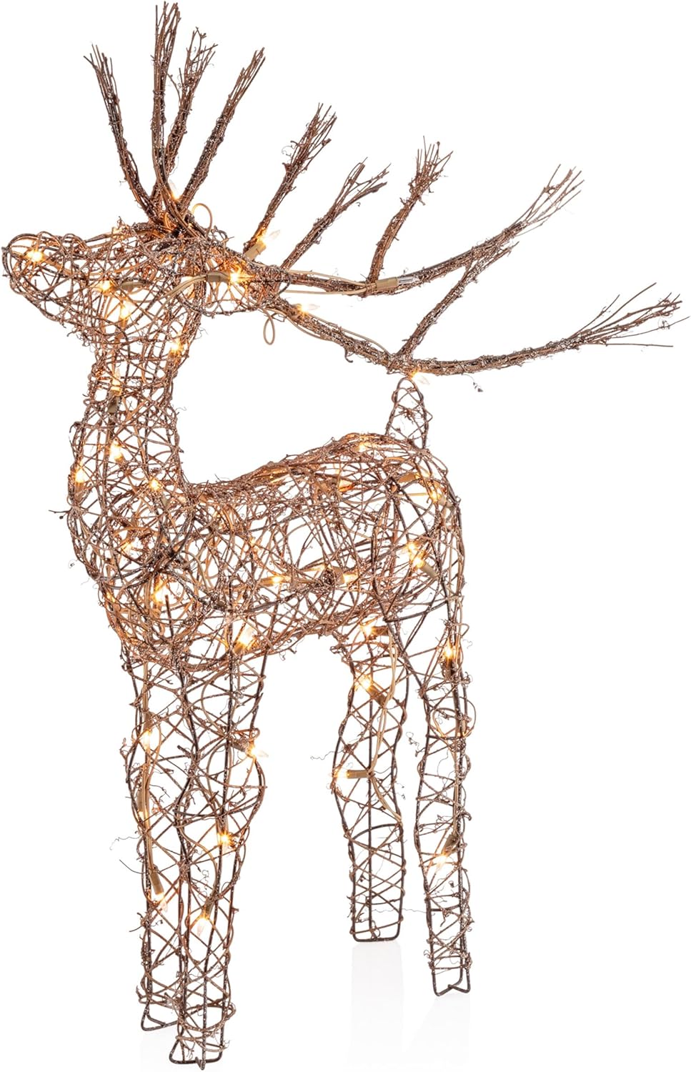 Alpine Corporation 35" Tall Outdoor Rattan Reindeer Lawn Decoration with 50 White LED Lights, Indoor/Outdoor Christmas