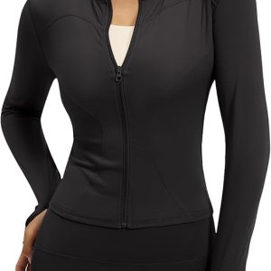 Athletic Jackets For Women Full Zip, Lightweight Long Sleeve Workout Jackets With Thumb Holes