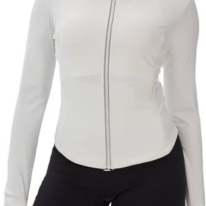 Auxo Workout Jackets for Woman Reflective UPF 50+ Zip Up Cropped Running Jacket Gym Yoga Tops with Pockets