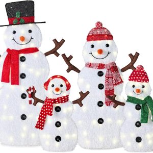 Best Choice Products 4ft 4-Piece 2D Lighted Christmas Snowman Family Set, Large Outdoor Yard Decor Holiday Decoration w/ 160 Twinkling LED Lights