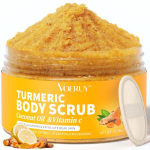 Body Scrub, Turmeric Exfoliating Body Scrub, with Coconut Oil & Vitamin C, Bikini Area Exfoliator Gently Exfoliate Body Hand and Foot Scrub