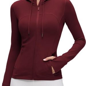 CRZ YOGA Butterluxe Hooded Athletic Jackets for Women - Full Zip Track Casual Tops with Thumb Holes Pockets
