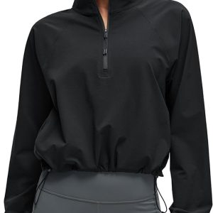 CRZ YOGA Drawstring Bottom Workout Jackets for Women - Half Zip Pullover Cropped Workout Outdoor Tops with Pockets