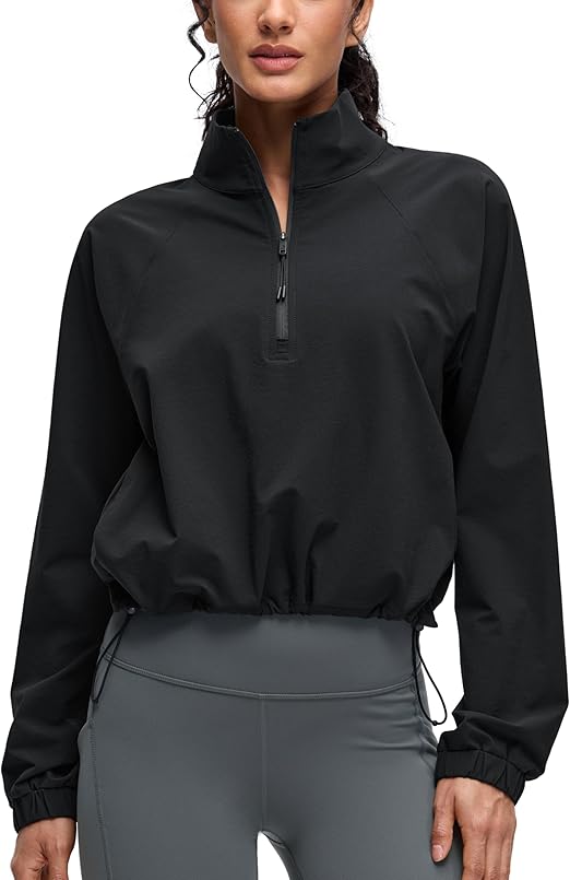 CRZ YOGA Drawstring Bottom Workout Jackets for Women - Half Zip Pullover Cropped Workout Outdoor Tops with Pockets CRZ YOGA Drawstring Bottom Workout Jackets for Women - Half Zip Pullover Cropped Workout Outdoor Tops with Pockets