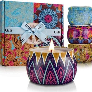 Christmas Candle Gift Set, 4 Pack Scented Candles for Home, Long Lasting Soy Aromatherapy Candle Set, Strong Scented Tin Candles, Perfect Gifts for Wome