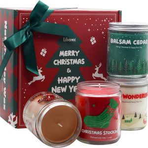 Christmas Candles - Christmas Gifts for Women & Men, 4 Pack Natural Soy Wax with Holiday Scents, Perfect for Xmas, New Year, and Winter Décor