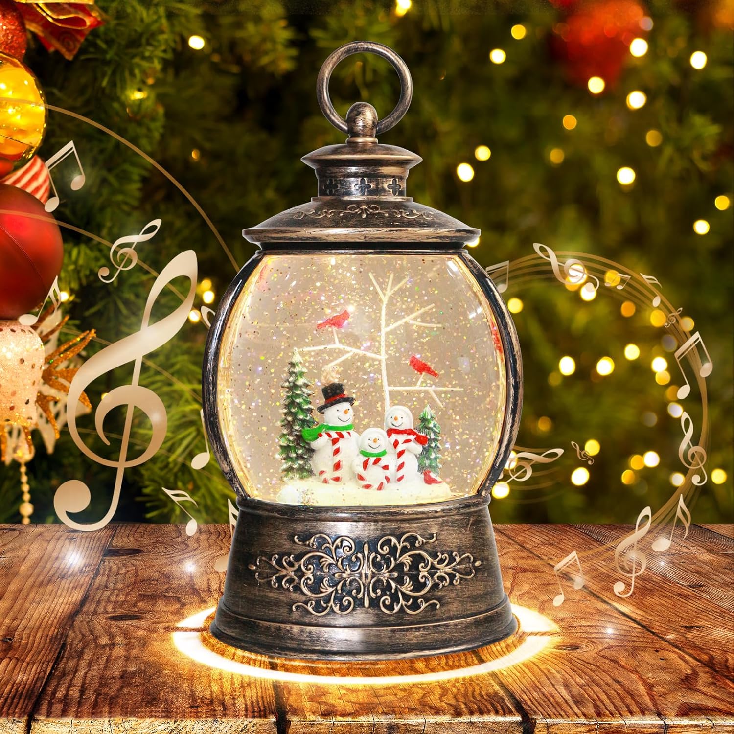Christmas Cardinal Snow Globe 12.5In High, Snowman Musical Snow Globe Lantern Lights with 6 Hour Timer and Batteries Powered, Retro Style Holiday Christmas Cardinal Snow Globe 12.5In High, Snowman Musical Snow Globe Lantern Lights with 6 Hour Timer and Batteries Powered, Retro Style Holiday