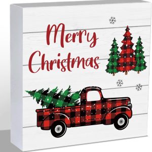Christmas Table Decorations Christmas Decor Indoor Home Room Truck Office Bathroom Wood Box Sign Rustic Wooden Shelf Desk Decor