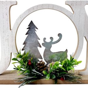 Christmas Table Decorations Joy Farmhouse Christmas Tree Elk Sign Wooden Winter Rustic Decor Vintage Holiday Block for Home
