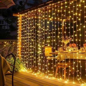 Dazzle Bright 300 LED Curtain Lights, Plug in Fairy Curtain Lights for Bedroom, Christmas Hanging String Lights Outdoor