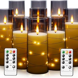 Flameless LED Candles with Timer 9 Pc Flickering Flameless Candles for Romantic Ambiance and Home Decoration Stable Acrylic