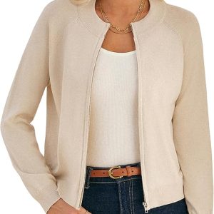 GRACE KARIN Womens Long Sleeve Zip Up Cardigan Sweaters Lightweight Fall Fashion Sweater Jacket Knitted Fall Clothes