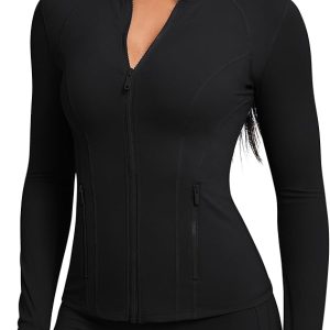GYM RAINBOW Womens AiringBrez Full Zip Workout Jacket Lightweight Waist-Snatching Hip Length Athletic Gym Running Jacket