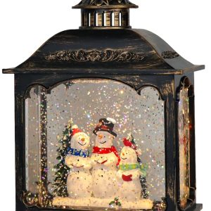 GenSwin Musical Snowman Snow Globe Lantern with 6 Hour Timer, Battery Operated & USB Powered Singing Spinning Water Glittering