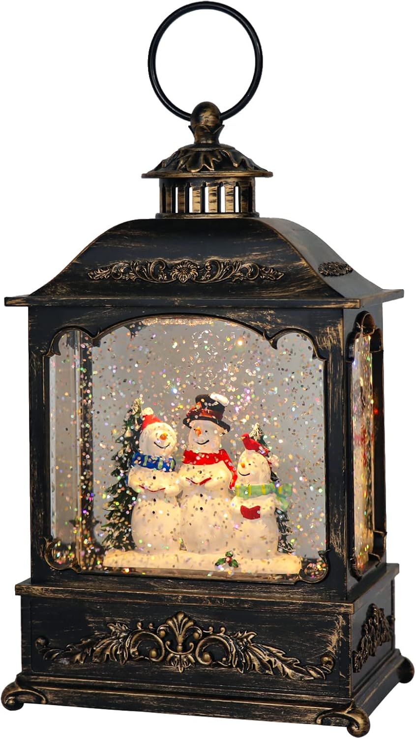 GenSwin Musical Snowman Snow Globe Lantern with 6 Hour Timer, Battery Operated & USB Powered Singing Spinning Water Glittering GenSwin Musical Snowman Snow Globe Lantern with 6 Hour Timer, Battery Operated & USB Powered Singing Spinning Water Glittering