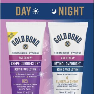 Gold Bond Age Renew Day & Night Duo Lotion Set for Body & Face, Gold Bond Crepe Corrector Lotion, Visibly Firms Skin & Gold Bond Retinol Overnight Lotion