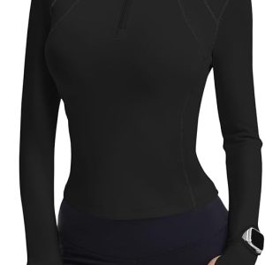 IECCP Workout Tops for Women Long Sleeve Quarter Zip Pullover Quick Dry Golf Shirt Athletic Slim Fit Crop Yoga Gym Tops
