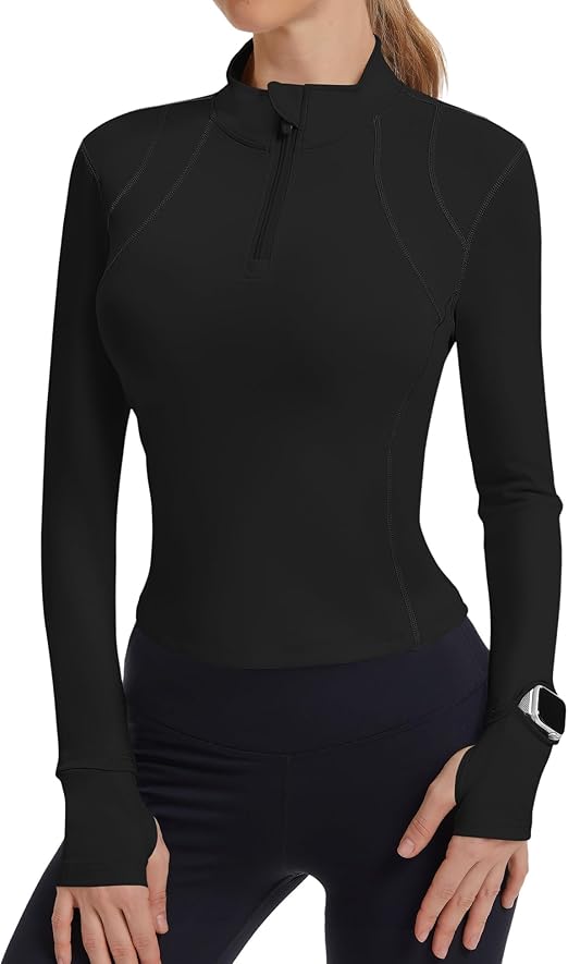 IECCP Workout Tops for Women Long Sleeve Quarter Zip Pullover Quick Dry Golf Shirt Athletic Slim Fit Crop Yoga Gym Tops IECCP Workout Tops for Women Long Sleeve Quarter Zip Pullover Quick Dry Golf Shirt Athletic Slim Fit Crop Yoga Gym Tops