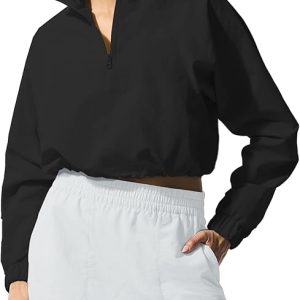 INFITTY Women's Lightweight Jacket Cropped Long Sleeve Workout Tops Quarter Zip Pullover Athletic Shirts