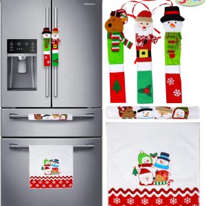 JOYIN 5 Pieces Christmas Kitchen Appliance Handle Covers for Kitchen Refrigerator Microwave Oven Dishwasher Decoration
