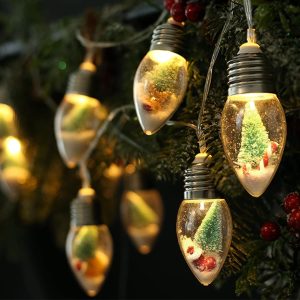 JUSTOTRY 2PC 6.6ft Christmas Lights for Indoor Bedroom Decorations - 10 LED Globe Bulbs String Light with Tree & Snow & Cute Ornaments