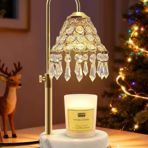 KISUFU Smart Crystal Candle Warmer Lamp with Timer - 2-in-1 Table Lamp & Adjustable Height, 50W Halogen Bulb + 5W Night Light, Luxury Gift for Women