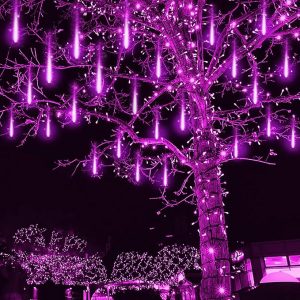 Kwaiffeo Purple Christmas Lights Outdoor, 16 Tubes Meteor Shower Light (Equivalent to 2 Sets of 8-Tube) for Halloween Christmas Decorations Yard