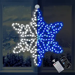 Led Snowflake Lights Outdoor, 36" 219 LED Smart Blue White Snowflake Christmas Lights with APP Remote Control Timer Music Sync