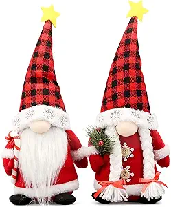 Lovinland Christmas Gnomes Plush Couple with Red Buffalo Check - Xmas Gnomes Elf Tomte Ornaments Doll - Christmas Decorations