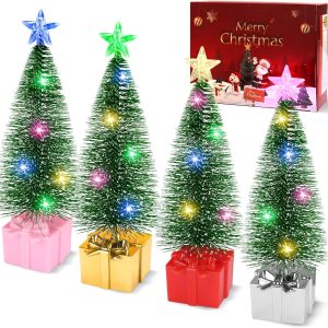 Mini Christmas Tree with Lights, 4 Pack Tabletop Christmas Tree with LED Lights for Indoor Christmas Decorations Holiday Party