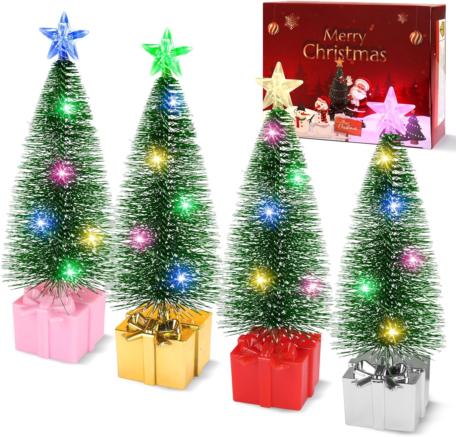 Mini Christmas Tree with Lights, 4 Pack Tabletop Christmas Tree with LED Lights for Indoor Christmas Decorations Holiday Party Mini Christmas Tree with Lights, 4 Pack Tabletop Christmas Tree with LED Lights for Indoor Christmas Decorations Holiday Party