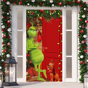 OUDE HOWER Cute Christmas Door Cover Christmas Door Decorations Christmas Front Door Decorations Funny Christmas Background