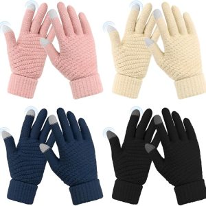 Omisy 4 Pairs Women Winter Gloves Touchscreen Cold Weather Mitten, Christmas Gifts for Adult Stockings Stuffers Mom Wife