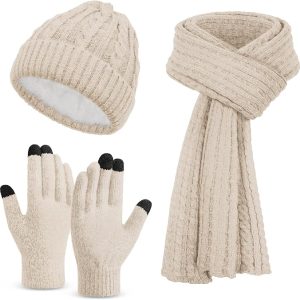 Omisy Unisex Winter Set - Beanie Hat, Touchscreen Gloves & Long Scarf, Christmas Gifts for Women Mom Wife Stocking Stuffer