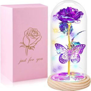 QUNPON Gifts for Women Christmas Rose Gifts Flowers for Women,Birthday Gifts for Women,Womens Gifts for Christmas,Purple Butterfly for Mom Grandma,Sister,Her,Wife,Valentines Day