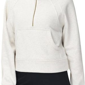 THE GYM PEOPLE Womens' Half Zip Pullover Fleece Stand Collar Crop Sweatshirt with Pockets Thumb Hole