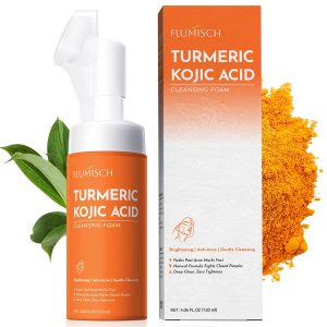 Turmeric Kojic Acid Facial Cleanser Brightening Foaming Face Wash with Soft Massage Heads Kojic Acid Cleanser Exfoliating Turmeric Cleansing for Dark Spots 4.23 oz