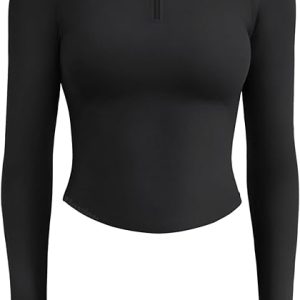 VOYJOY Impact Half Zippy Shirts Womens Workout Jakcets Slim Fit Long Sleeve Top with Thumb Holes