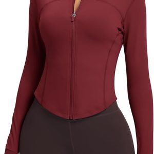 Women BBL Jacket Full Zip UP Workout Athletic Cropped Jacket wIth Thumb Holes Running Yoga Sportswear