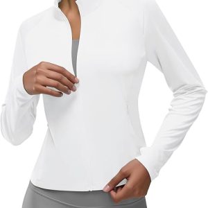Women's UPF 50+ Lightweight Athletic Jacket with Zip Pockets Sun Protection Full Zip Long Sleeve Shirts Hiking
