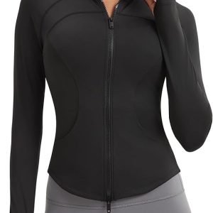 Women's Workout Jacket Lightweight Full Zip Running Track Jacket Slim Fit Athletic Tops with Thumb Holes