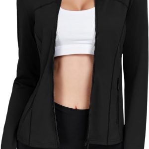 Women's Workout Jackets Full Zip Running Yoga Jackets Lightweight Athletic Clothes with Thumb Holes
