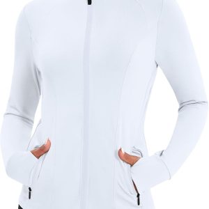 Workout Jackets for Women Lightweight Running Jackets Full Zip Yoga Athletic Clothes Slim Fit with Pockets