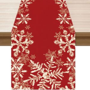 XCHI Red Snowflakes Winter Christmas Xmas Table Runner Table Decoration for Home Kitchen Dining Holiday Decor 13x72 Inch