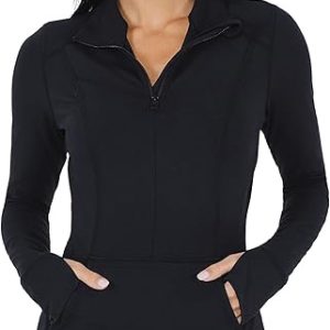 Yogalicious Half Zip Lightweight Workout Long Sleeve Athletic Jacket with Front Pockets and Thumbholes
