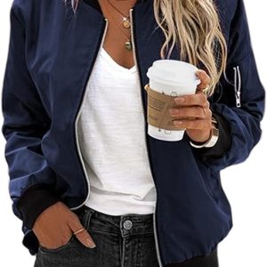 Zeagoo Women's Bomber Jacket Casual Coat Zip Up Spring Fall Clothes with Pockets S-XXL